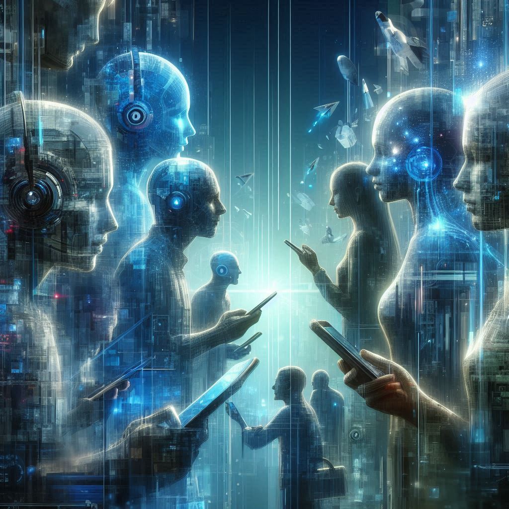 Des humains qui communiquent via la technologie généré par IA