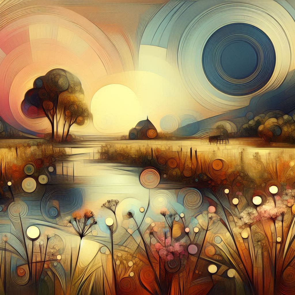 La nature à la campagne, style abstrait. Généré par Microsoft Designer