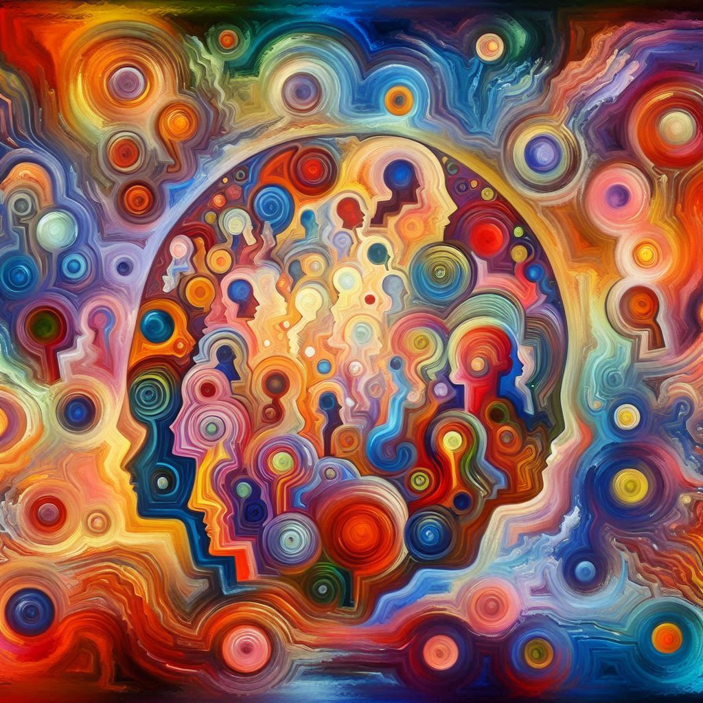 Pensées de ceux qui nous connaissent de près comme de loin, style art abstrait par l'IA Microsoft Designer