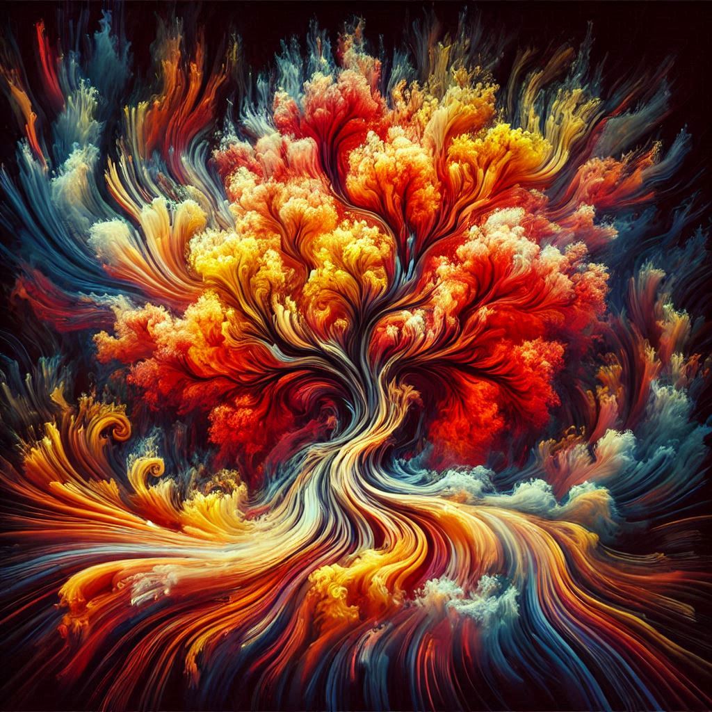 un arbre en feu style abstrait par Microsoft Designer