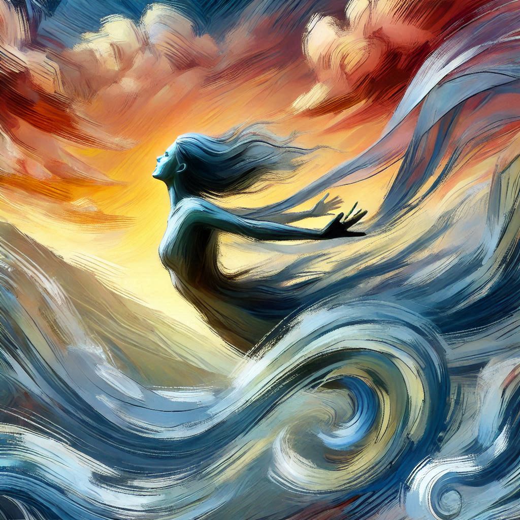 Accessibilité: partiellement conforme Se sentir tout puissant, emporté par le vent et par le temps qui passe, style abstrait, par Microsoft Designer