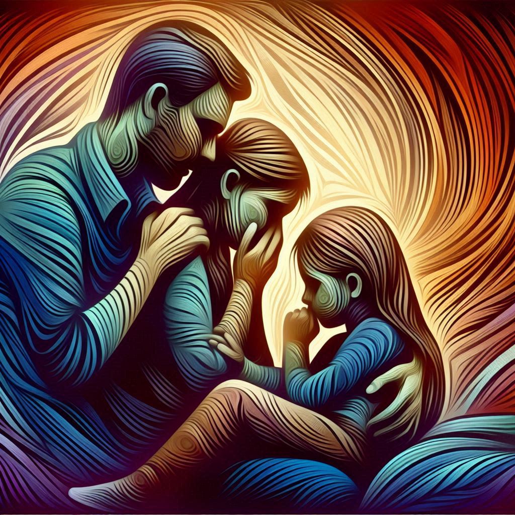 Un couple et leur enfant qui se tiennent dans les bras les uns des autres.